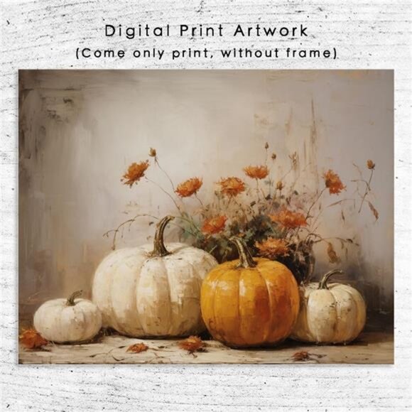 Fall Wall Decor, Pumpkin‎ Still Life Print, Rustic Fall Art, Vintage Autumn - Picture 2 of 5